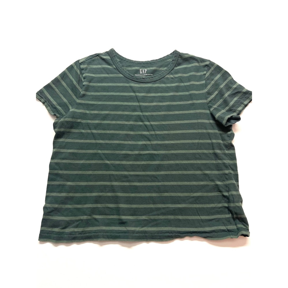 GAP Green Striped Organic Cotton Short Sleeve T-Shirt Y2K Style Medium 0415